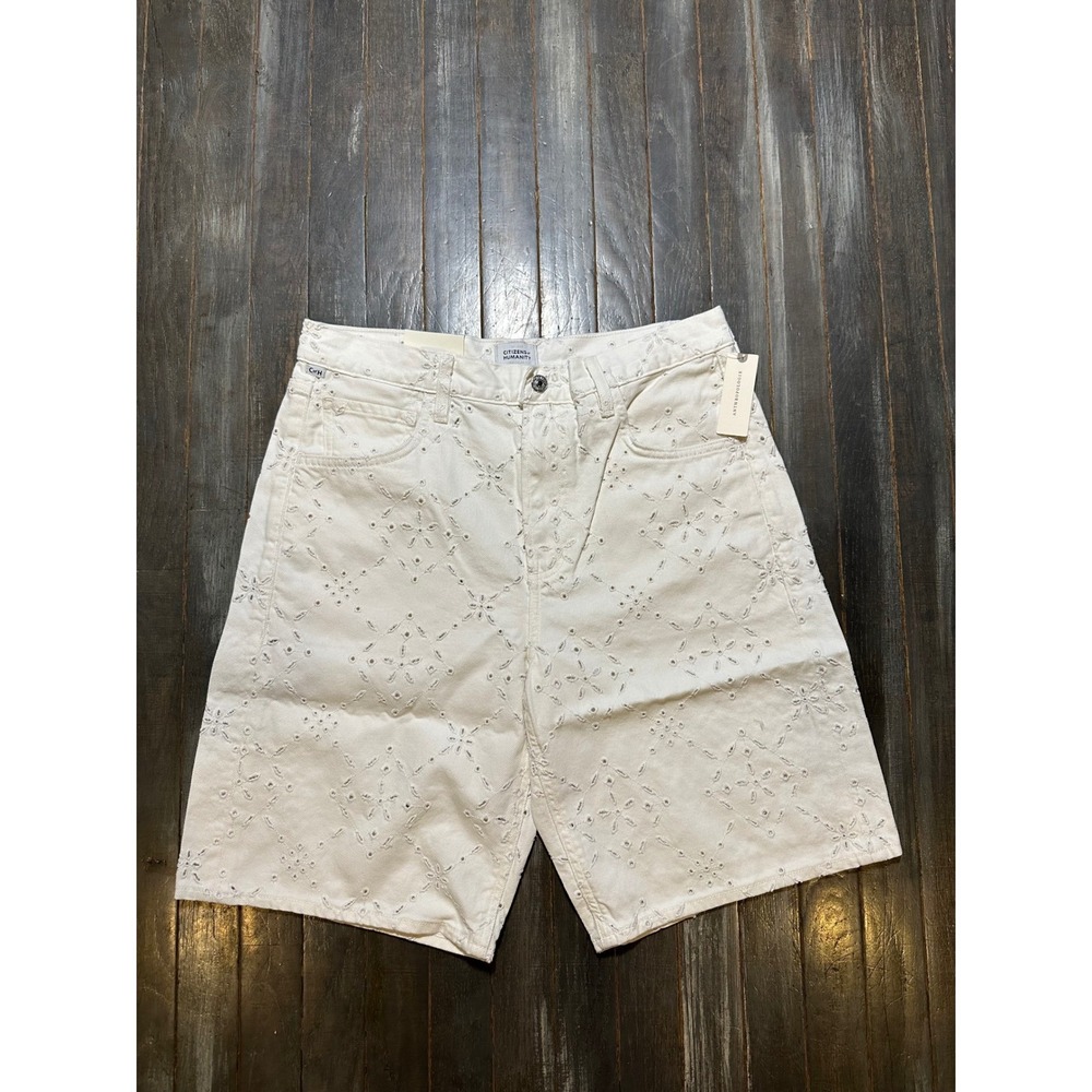 Citizens of Humanity Court‎ Denim Shorts White Eyelet Floral Embroidery Size 29